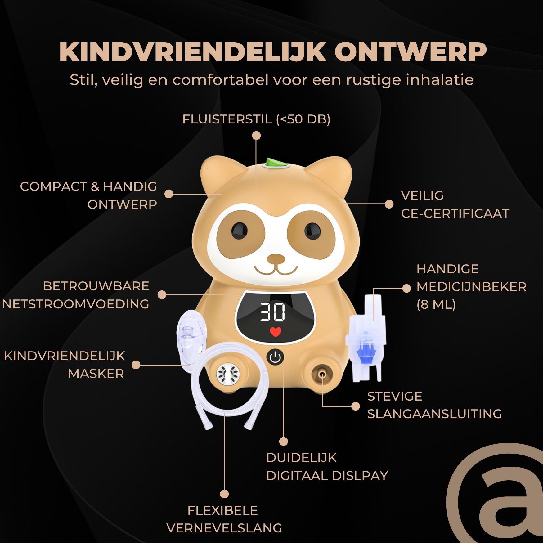 ADEL Inhalator (Vernevelaar / Aerosoltoestel) met Digitaal Display - Kinderen - Afbeelding 5