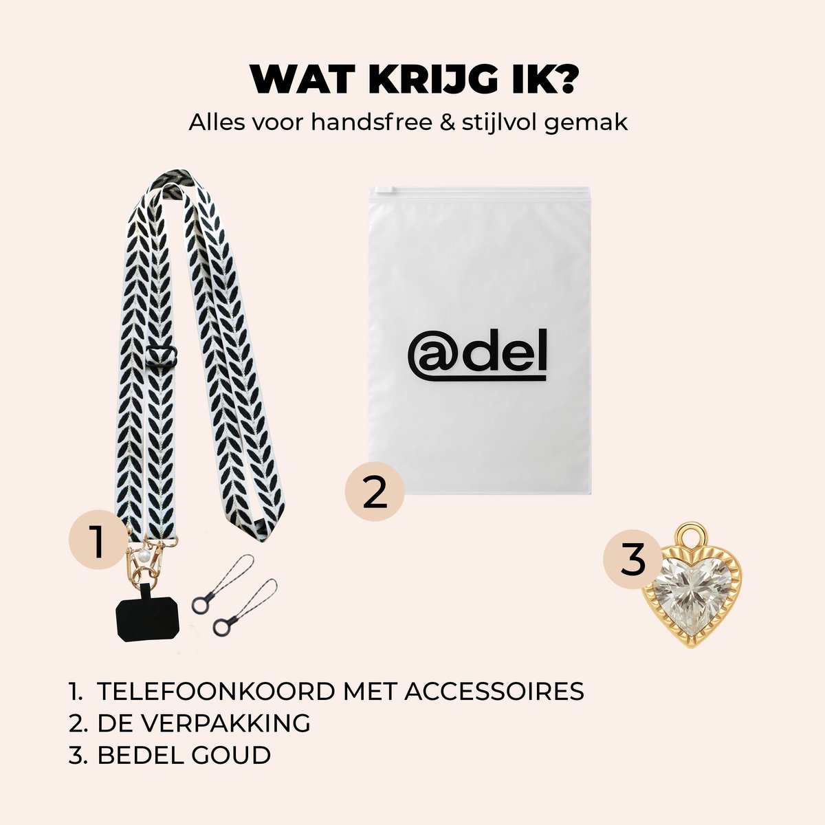ADEL Crossbody Telefoonkoordje Universeel Incl. Bedel - Plant Zwart - Afbeelding 10